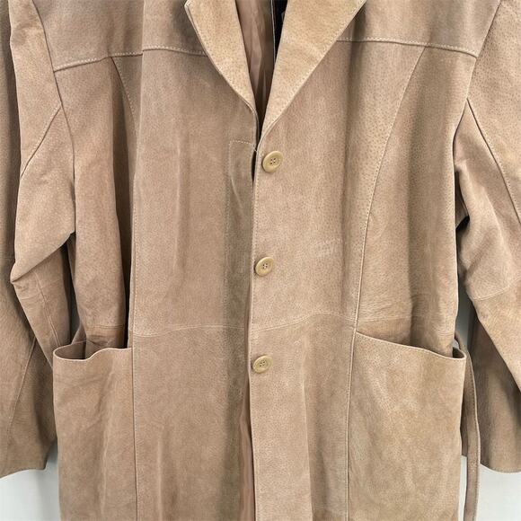 Vintage Suede 100% Leather Overcoat Womens Plus 2X LIPS Tan Belted Lapel NEW - Picture 6 of 8